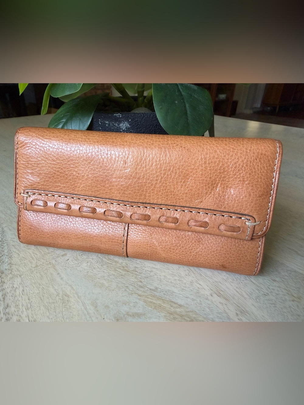 Fossil Tan Leather Flap Wallet - Never Used - natural veg tan leather